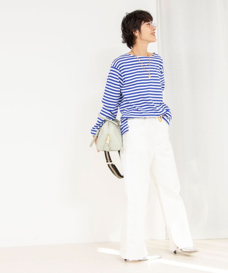 Rie Miller「《オールシーズン対応》GIZA COTTON天竺ボーダープルオーバーカットソー」|Tシャツ・カットソー|