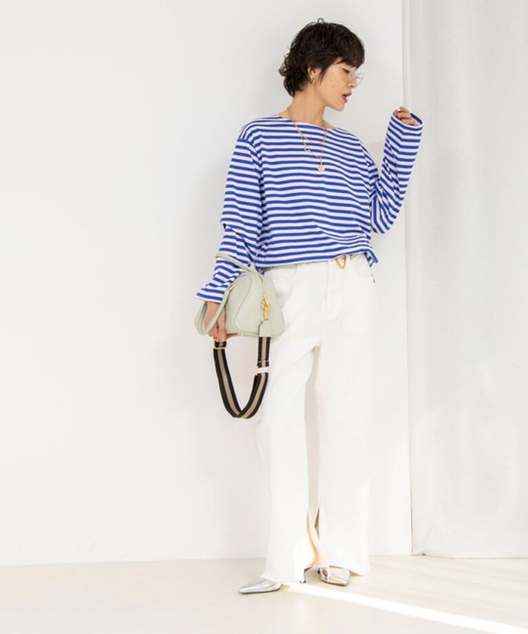 Rie Miller「《オールシーズン対応》GIZA COTTON天竺ボーダープルオーバーカットソー」|Tシャツ・カットソー|