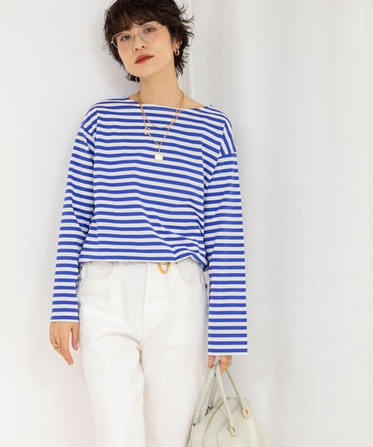 Rie Miller「《オールシーズン対応》GIZA COTTON天竺ボーダープルオーバーカットソー」|Tシャツ・カットソー|