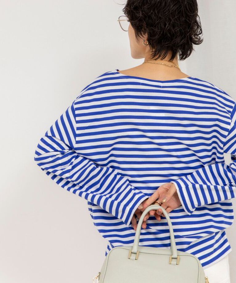 Rie Miller「《オールシーズン対応》GIZA COTTON天竺ボーダープルオーバーカットソー」|Tシャツ・カットソー|