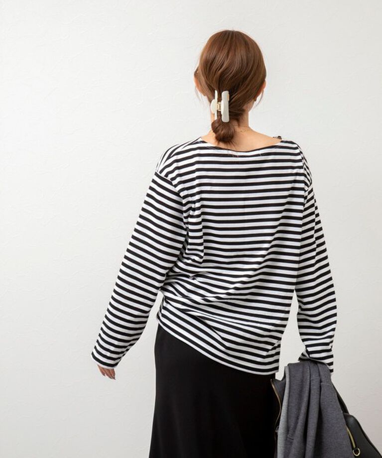 Rie Miller「《オールシーズン対応》GIZA COTTON天竺ボーダープルオーバーカットソー」|Tシャツ・カットソー|