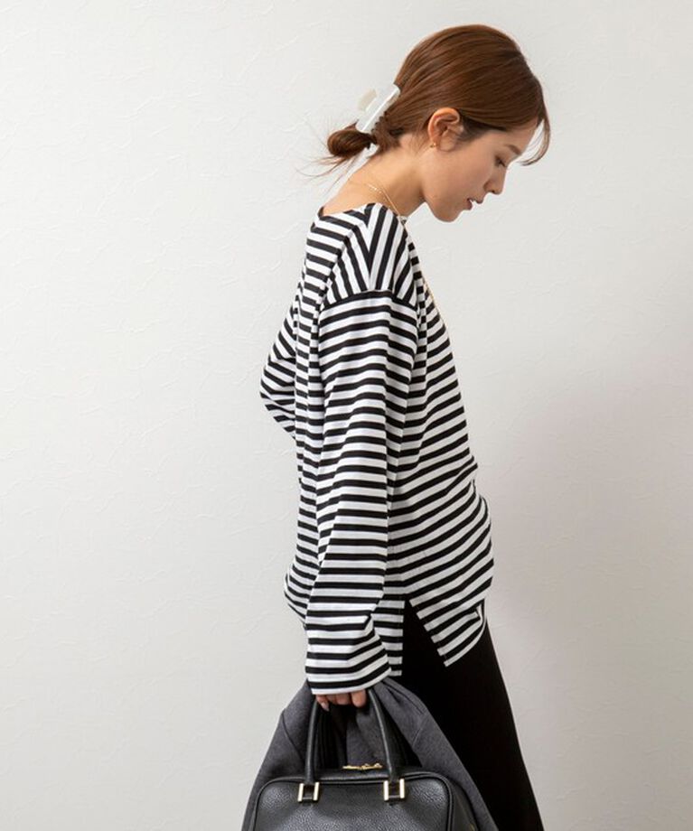 Rie Miller「《オールシーズン対応》GIZA COTTON天竺ボーダープルオーバーカットソー」|Tシャツ・カットソー|