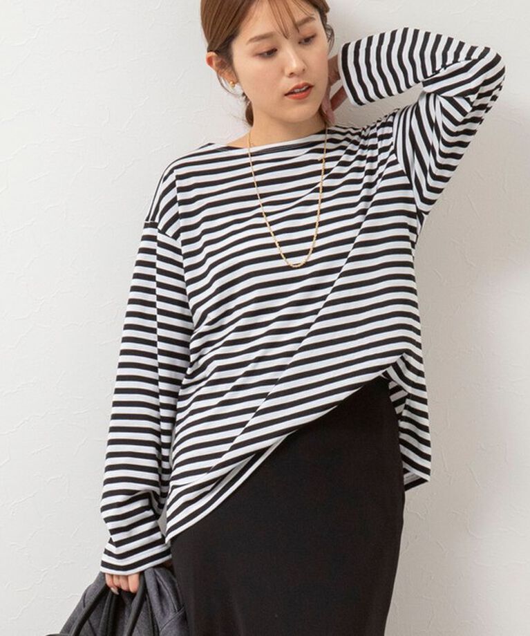 Rie Miller「《オールシーズン対応》GIZA COTTON天竺ボーダープルオーバーカットソー」|Tシャツ・カットソー|