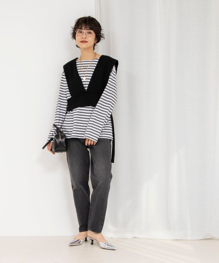 Rie Miller「《オールシーズン対応》GIZA COTTON天竺ボーダープルオーバーカットソー」|Tシャツ・カットソー|