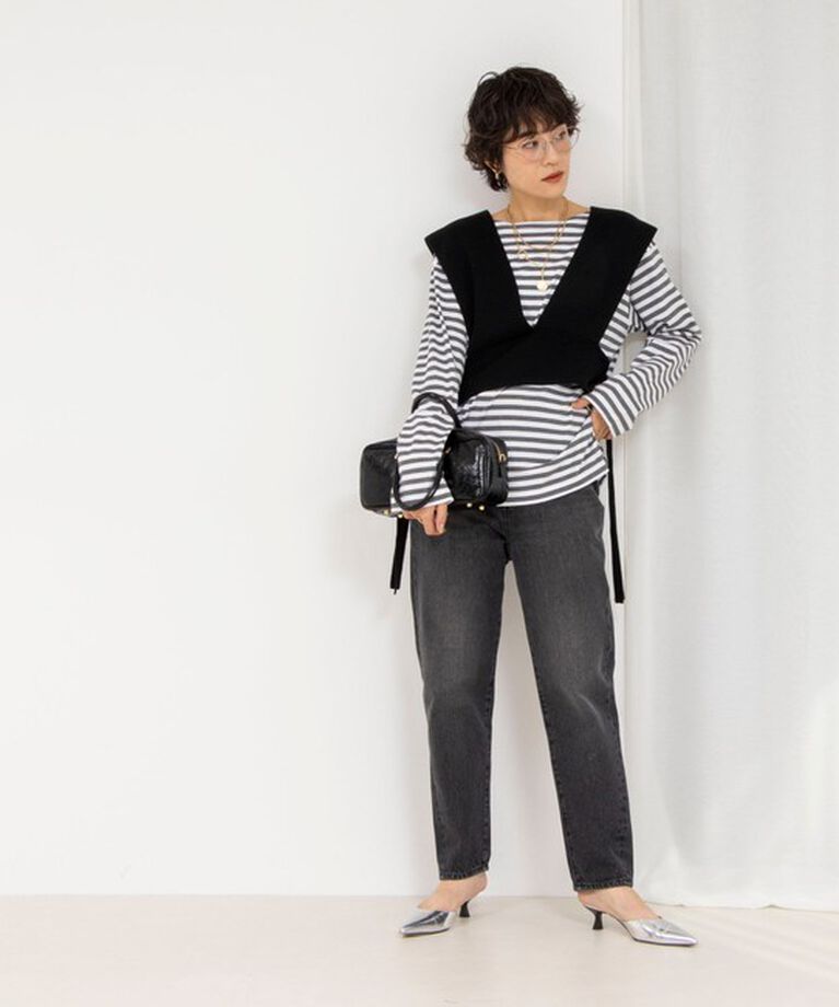 Rie Miller「《オールシーズン対応》GIZA COTTON天竺ボーダープルオーバーカットソー」|Tシャツ・カットソー|