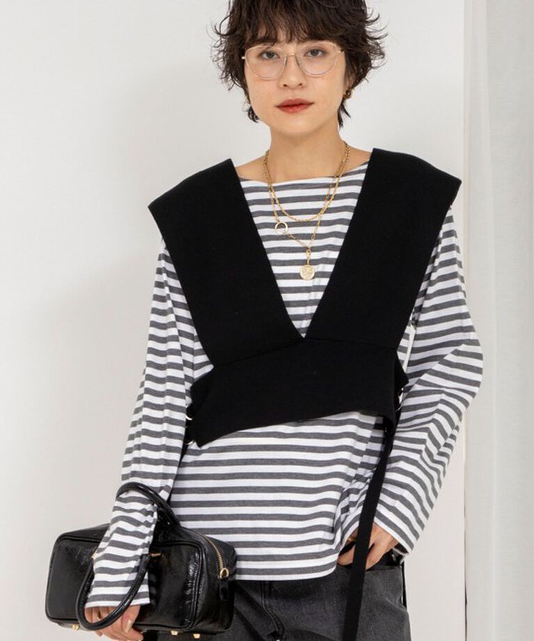 Rie Miller「《オールシーズン対応》GIZA COTTON天竺ボーダープルオーバーカットソー」|Tシャツ・カットソー|