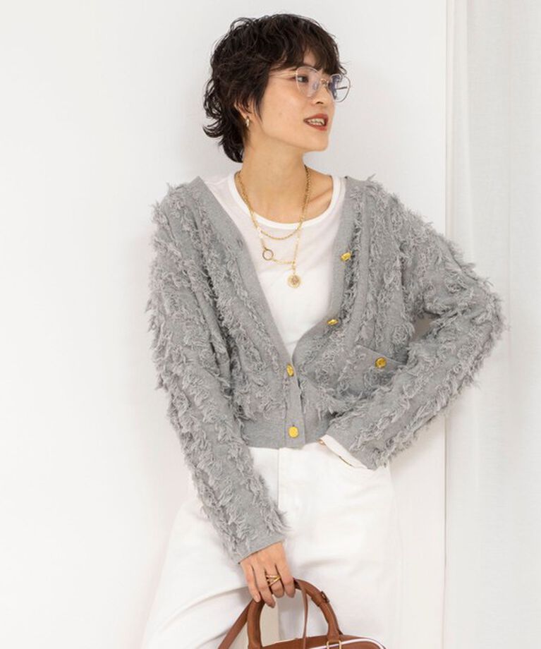 Rie Miller「《手洗い可能》カットジャガード金ボタンカーディガン」|カーディガン|