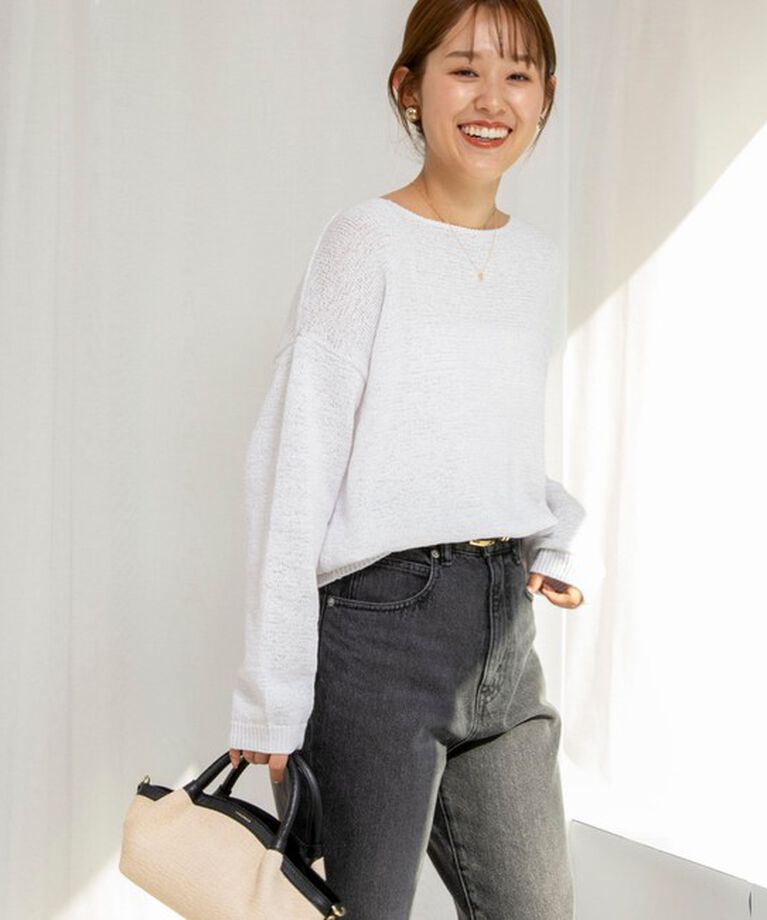 Rie Miller「《手洗い可能》テープヤーンボートネックプルオーバーニット」|ニット・セーター|