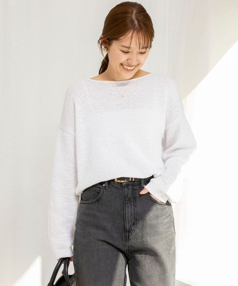 Rie Miller「《手洗い可能》テープヤーンボートネックプルオーバーニット」|ニット・セーター|