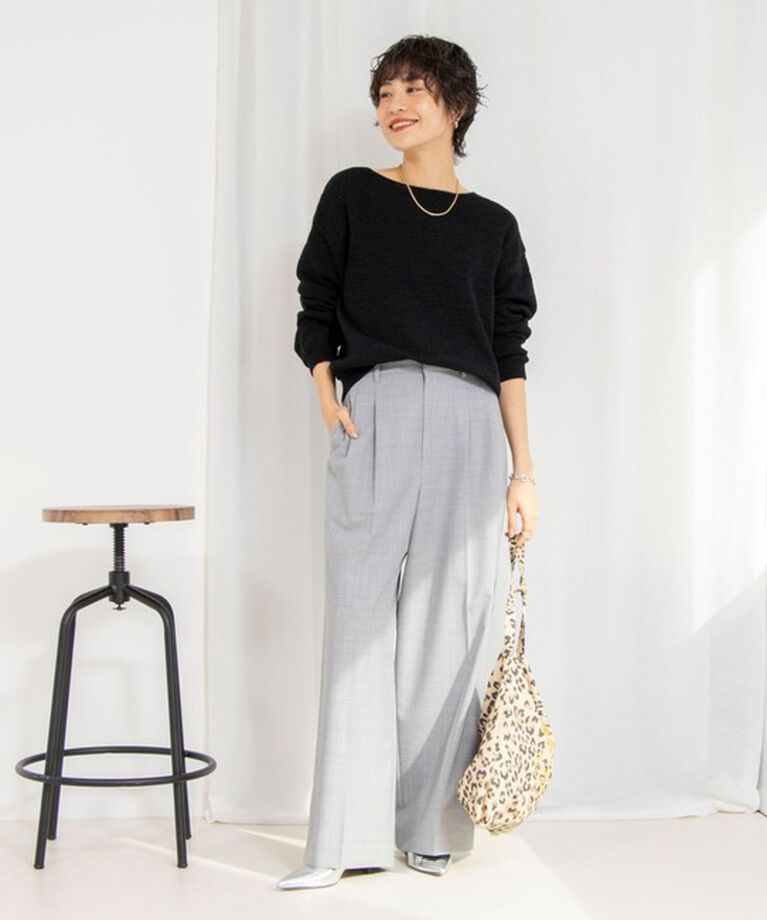 Rie Miller「《手洗い可能》テープヤーンボートネックプルオーバーニット」|ニット・セーター|