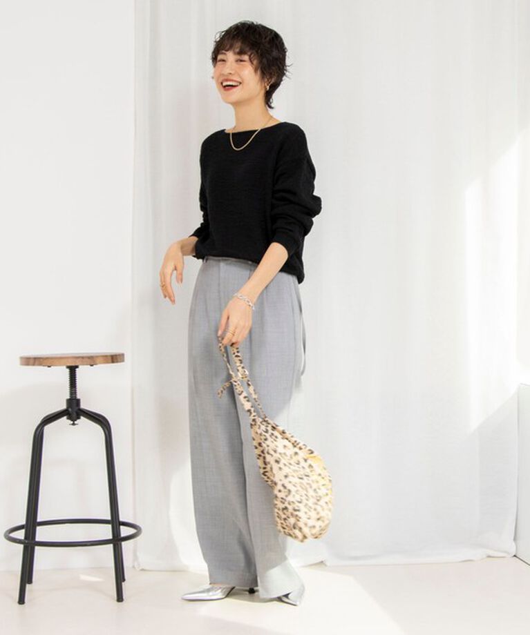 Rie Miller「《手洗い可能》テープヤーンボートネックプルオーバーニット」|ニット・セーター|