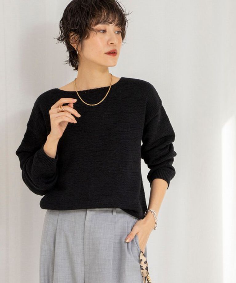 Rie Miller「《手洗い可能》テープヤーンボートネックプルオーバーニット」|ニット・セーター|