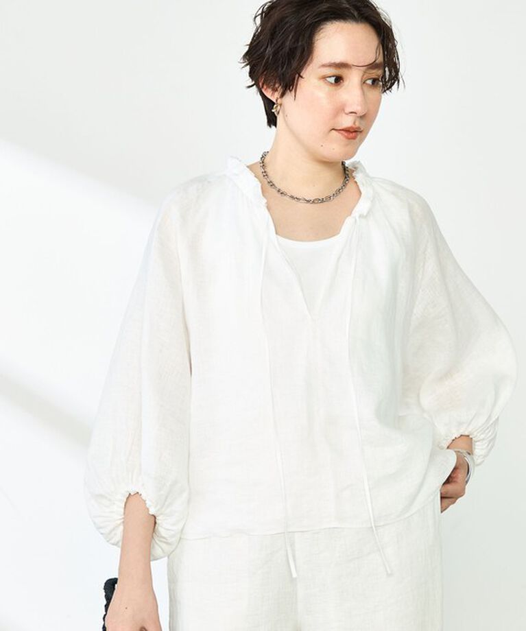 NOLLEY'S「《セットアップ対応》リネンフリル衿ブラウス」|シャツ・ブラウス|ホワイト