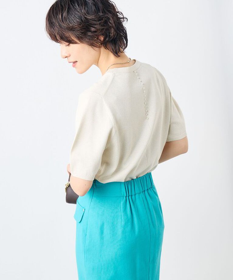 NOLLEY'S sophi「《手洗い可能》バックパールフォルム袖プルオーバーニット」|ニット・セーター|ゴールド