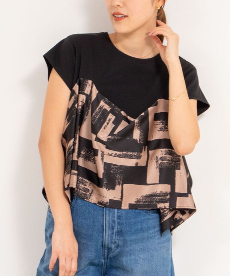 NOLLEY'S「スカーフ柄ビスチェ付き風Tシャツ」|Tシャツ・カットソー|ブラック系その他