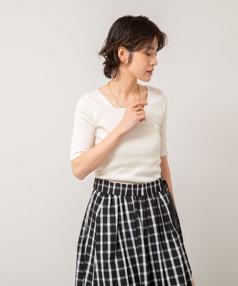 NOLLEY'S「《手洗い可能》五分袖スクエアテレコプルオーバーカットソー」|Tシャツ・カットソー|