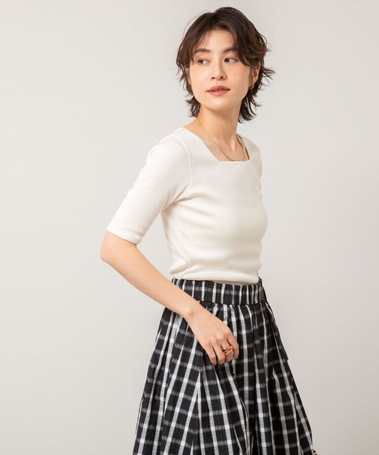 NOLLEY'S「《手洗い可能》五分袖スクエアテレコプルオーバーカットソー」|Tシャツ・カットソー|
