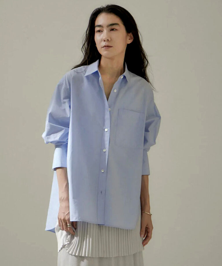 SALON adam et rope'「【雑誌掲載】コットンオーバーシャツ　無地/ストライプ」|シャツ・ブラウス|サックス(48)