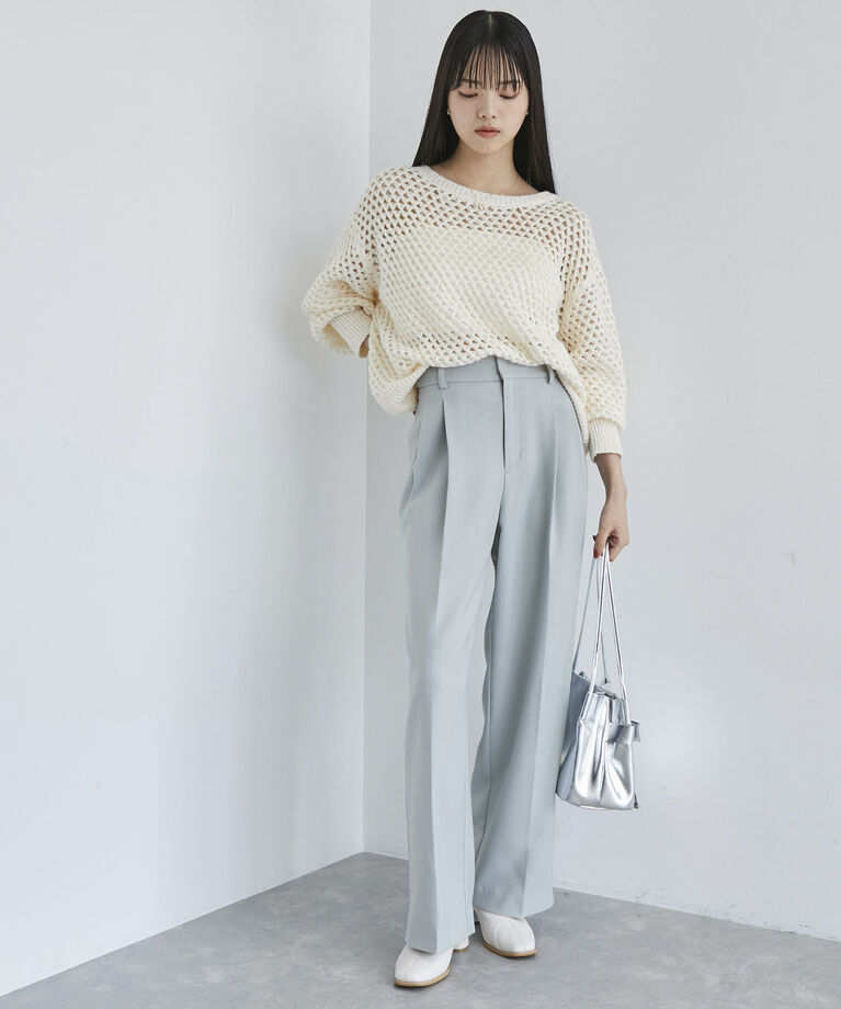 VIS「【新色追加】【美easy】ウーリッシュ2タックワイド/スラックスパンツ【洗える】」|スラックス|