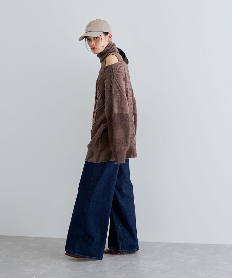 VIS「【洗える】オフショルケーブル編みミニワンピース」|ワンピース|