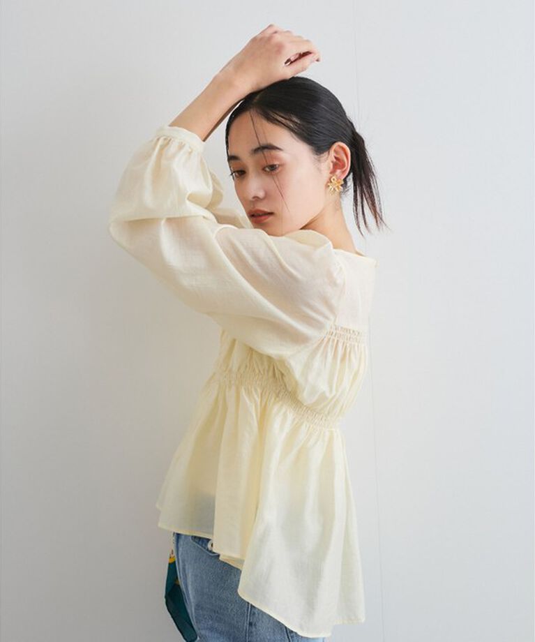 VIS「【洗える】シャーリングブラウス」|シャツ・ブラウス|クリーム