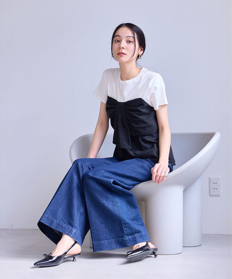 VIS「【新色追加】【美easy】ねじりリボンTシャツドッキングプルオーバー【接触冷感/洗える】」|Tシャツ・カットソー|