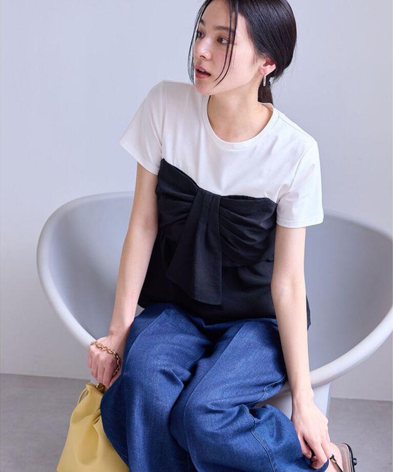 VIS「【新色追加】【美easy】ねじりリボンTシャツドッキングプルオーバー【接触冷感/洗える】」|Tシャツ・カットソー|