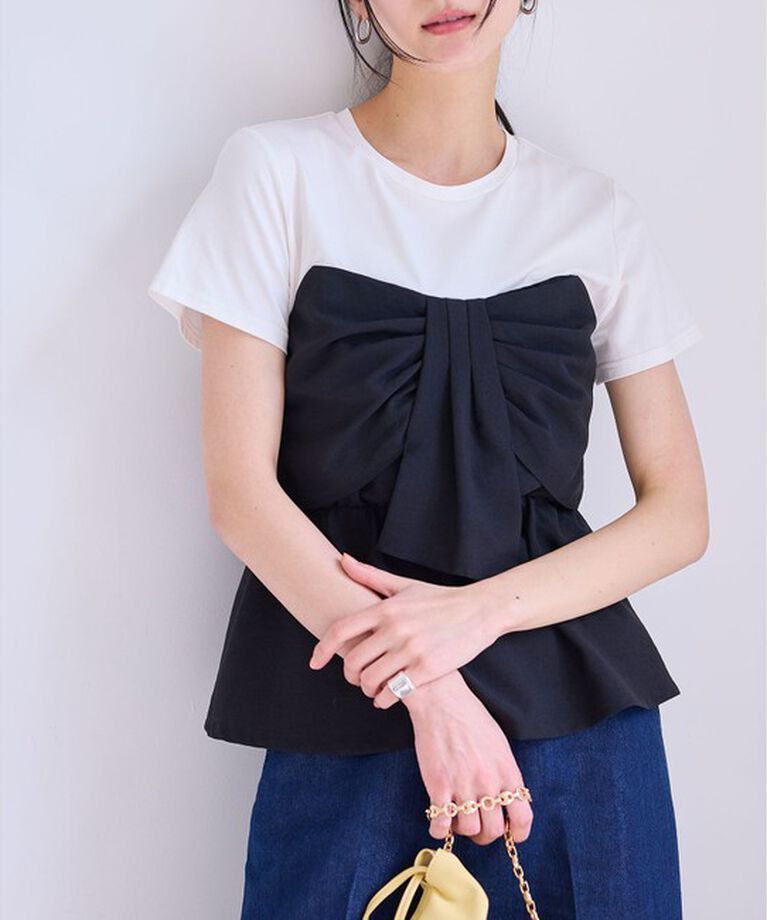 VIS「【新色追加】【美easy】ねじりリボンTシャツドッキングプルオーバー【接触冷感/洗える】」|Tシャツ・カットソー|