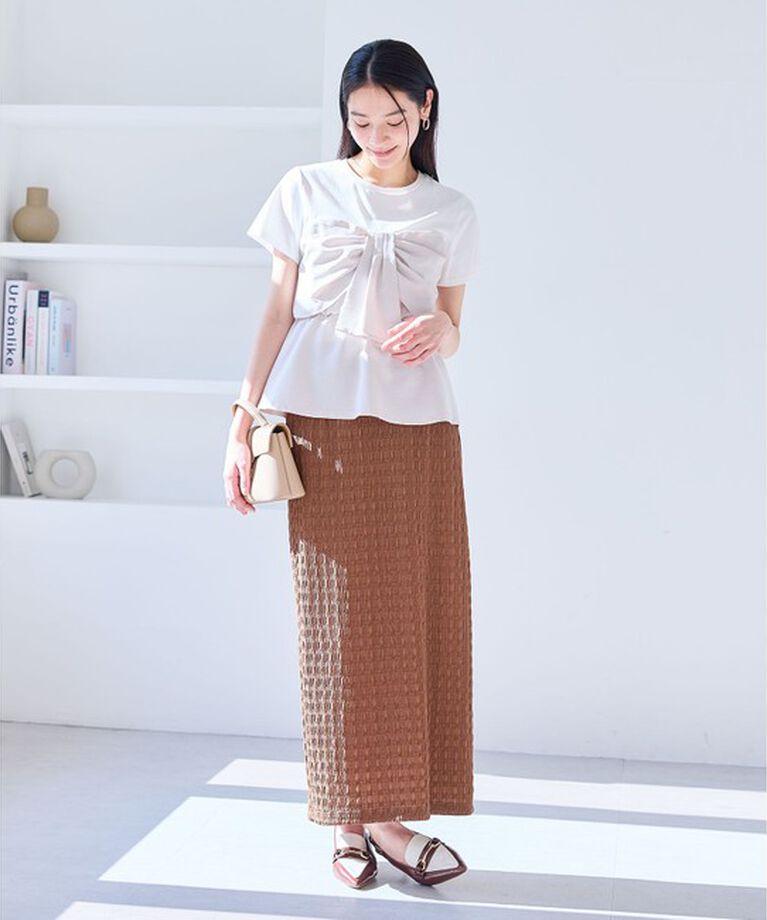 VIS「【新色追加】【美easy】ねじりリボンTシャツドッキングプルオーバー【接触冷感/洗える】」|Tシャツ・カットソー|