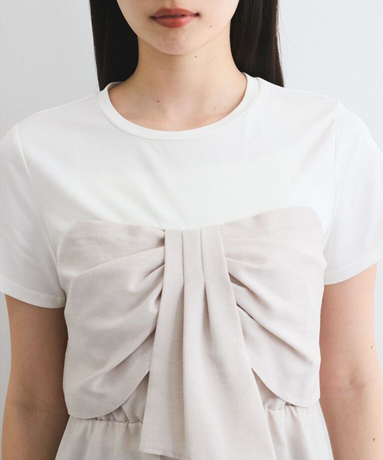 VIS「【新色追加】【美easy】ねじりリボンTシャツドッキングプルオーバー【接触冷感/洗える】」|Tシャツ・カットソー|