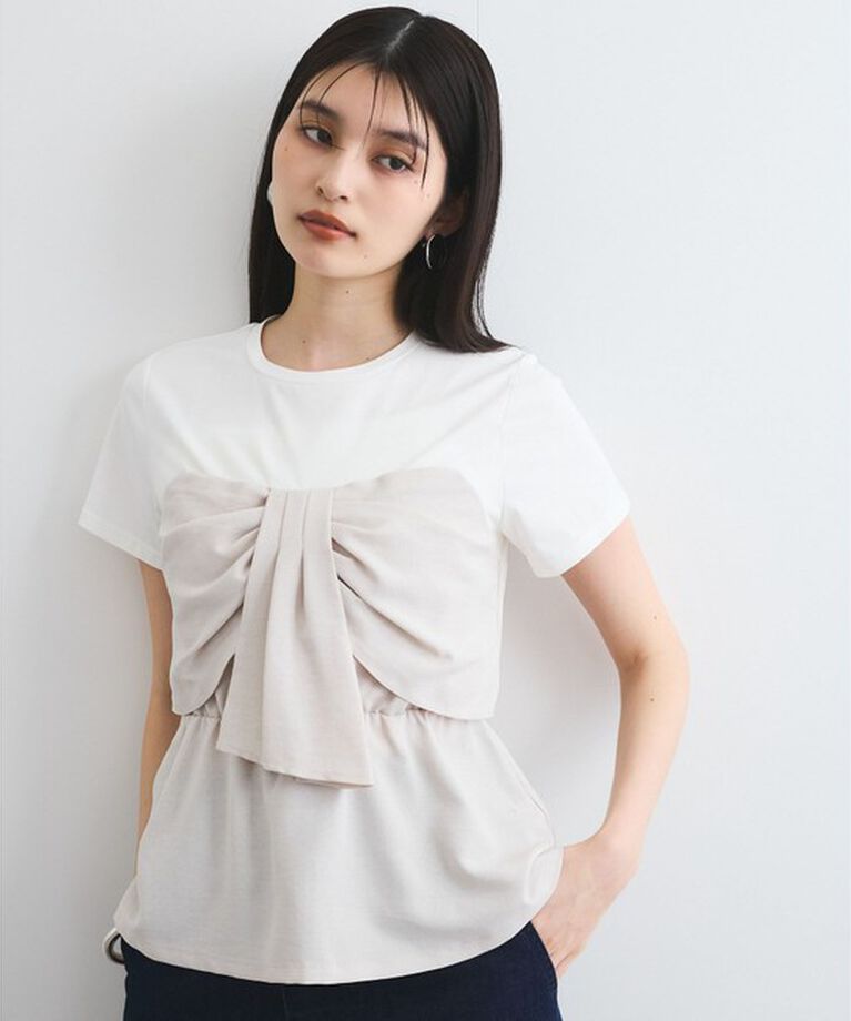VIS「【新色追加】【美easy】ねじりリボンTシャツドッキングプルオーバー【接触冷感/洗える】」|Tシャツ・カットソー|