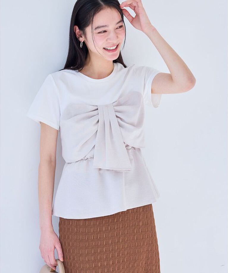 VIS「【新色追加】【美easy】ねじりリボンTシャツドッキングプルオーバー【接触冷感/洗える】」|Tシャツ・カットソー|