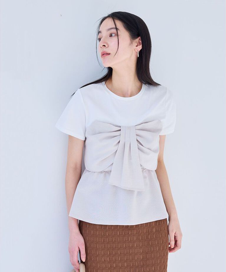 VIS「【新色追加】【美easy】ねじりリボンTシャツドッキングプルオーバー【接触冷感/洗える】」|Tシャツ・カットソー|