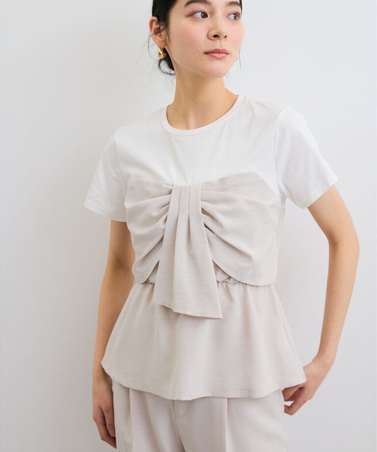 VIS「【新色追加】【美easy】ねじりリボンTシャツドッキングプルオーバー【接触冷感/洗える】」|Tシャツ・カットソー|