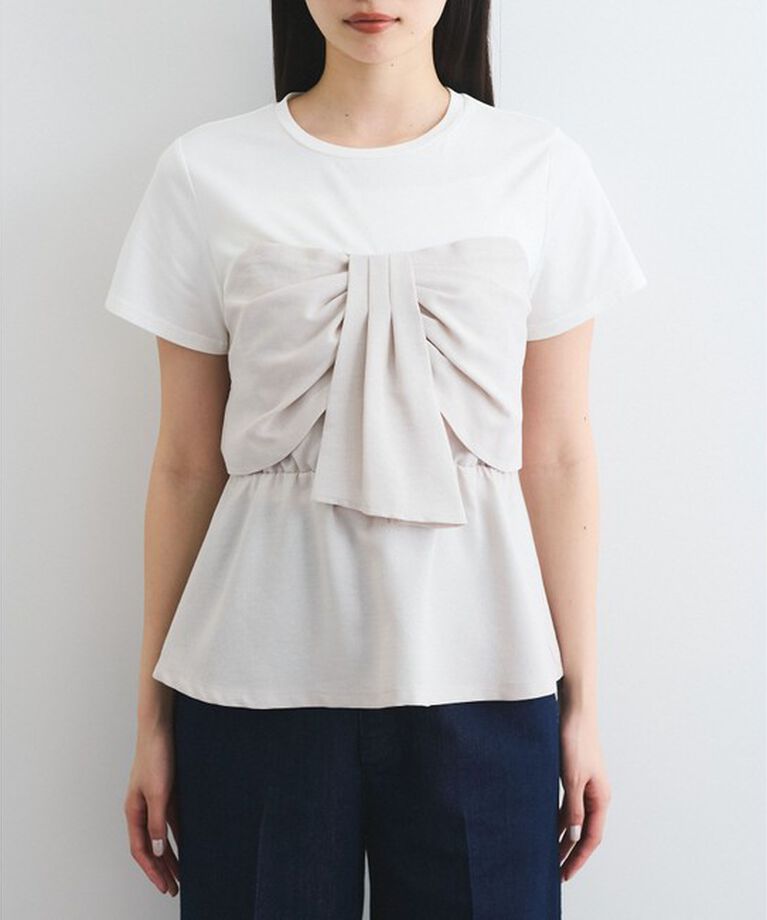 VIS「【新色追加】【美easy】ねじりリボンTシャツドッキングプルオーバー【接触冷感/洗える】」|Tシャツ・カットソー|