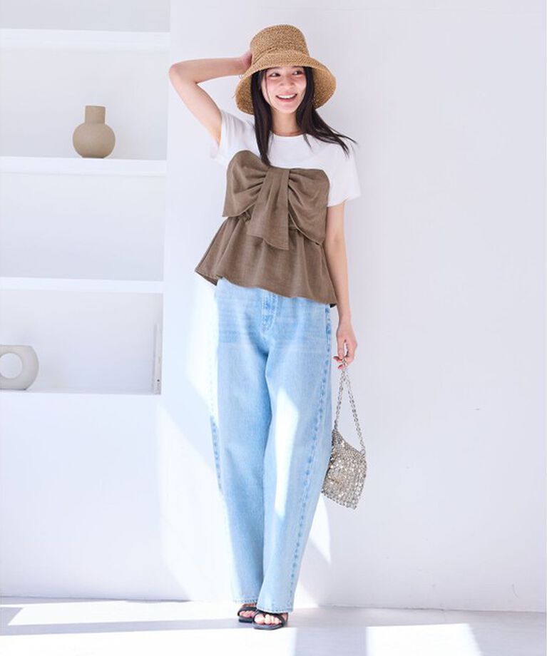 VIS「【新色追加】【美easy】ねじりリボンTシャツドッキングプルオーバー【接触冷感/洗える】」|Tシャツ・カットソー|