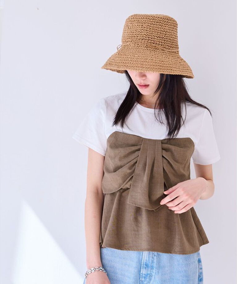 VIS「【新色追加】【美easy】ねじりリボンTシャツドッキングプルオーバー【接触冷感/洗える】」|Tシャツ・カットソー|