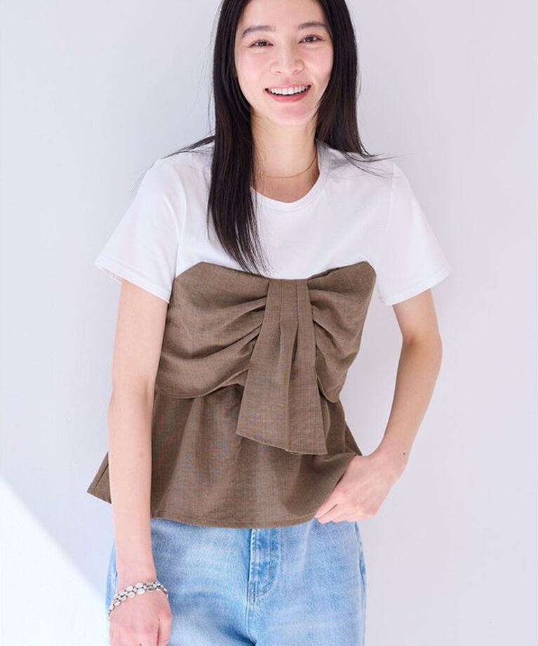 VIS「【新色追加】【美easy】ねじりリボンTシャツドッキングプルオーバー【接触冷感/洗える】」|Tシャツ・カットソー|
