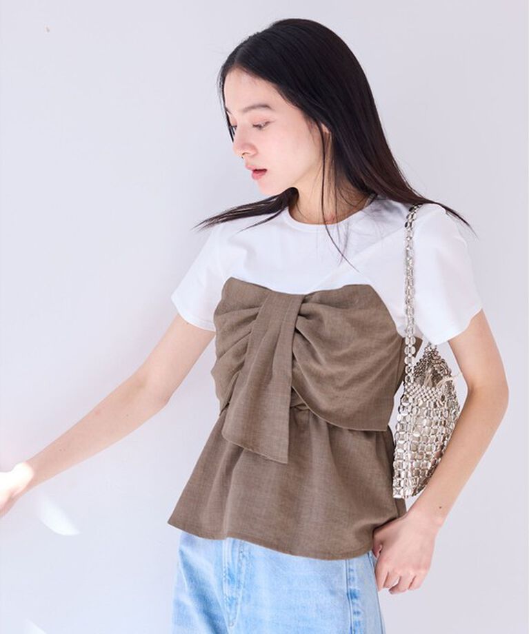 VIS「【新色追加】【美easy】ねじりリボンTシャツドッキングプルオーバー【接触冷感/洗える】」|Tシャツ・カットソー|
