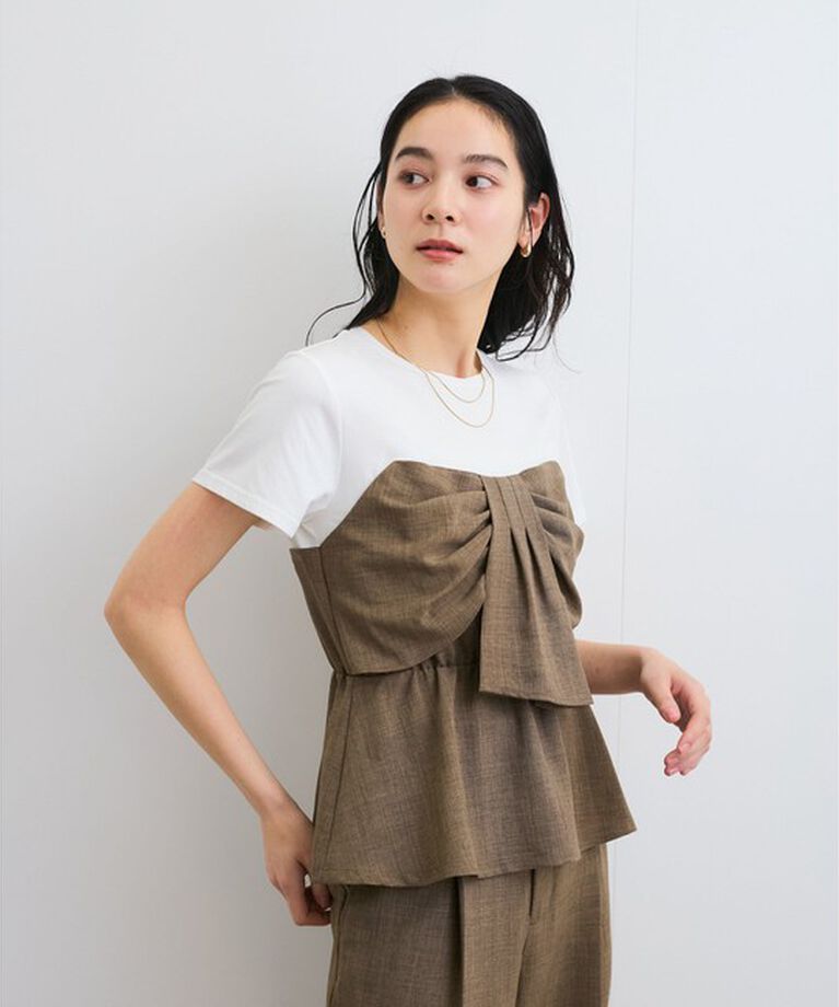 VIS「【新色追加】【美easy】ねじりリボンTシャツドッキングプルオーバー【接触冷感/洗える】」|Tシャツ・カットソー|