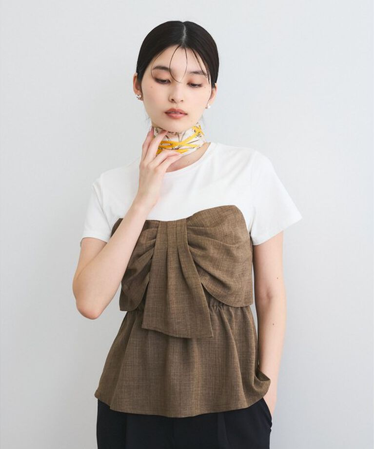 VIS「【新色追加】【美easy】ねじりリボンTシャツドッキングプルオーバー【接触冷感/洗える】」|Tシャツ・カットソー|
