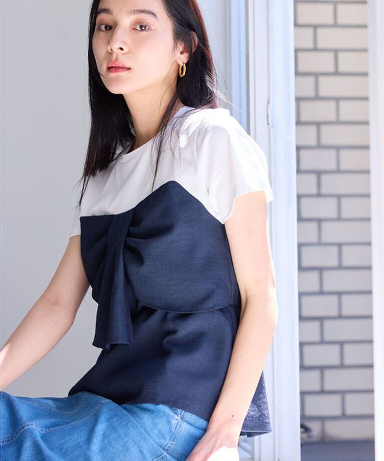 VIS「【新色追加】【美easy】ねじりリボンTシャツドッキングプルオーバー【接触冷感/洗える】」|Tシャツ・カットソー|