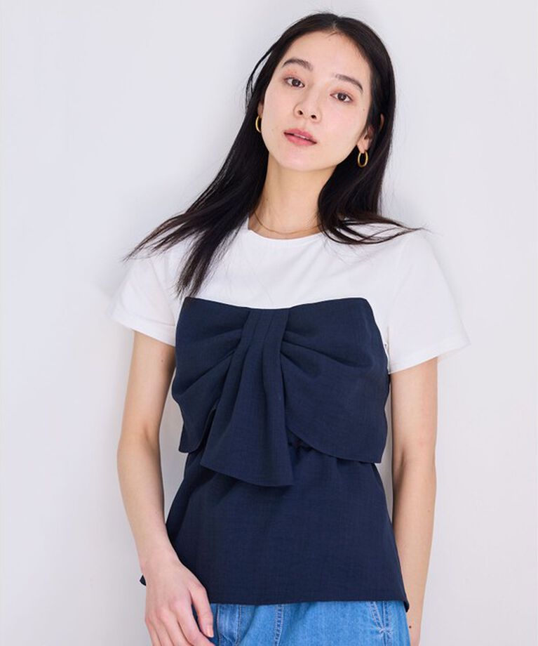 VIS「【新色追加】【美easy】ねじりリボンTシャツドッキングプルオーバー【接触冷感/洗える】」|Tシャツ・カットソー|