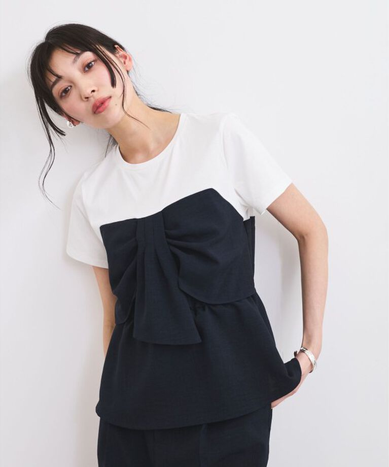 VIS「【新色追加】【美easy】ねじりリボンTシャツドッキングプルオーバー【接触冷感/洗える】」|Tシャツ・カットソー|
