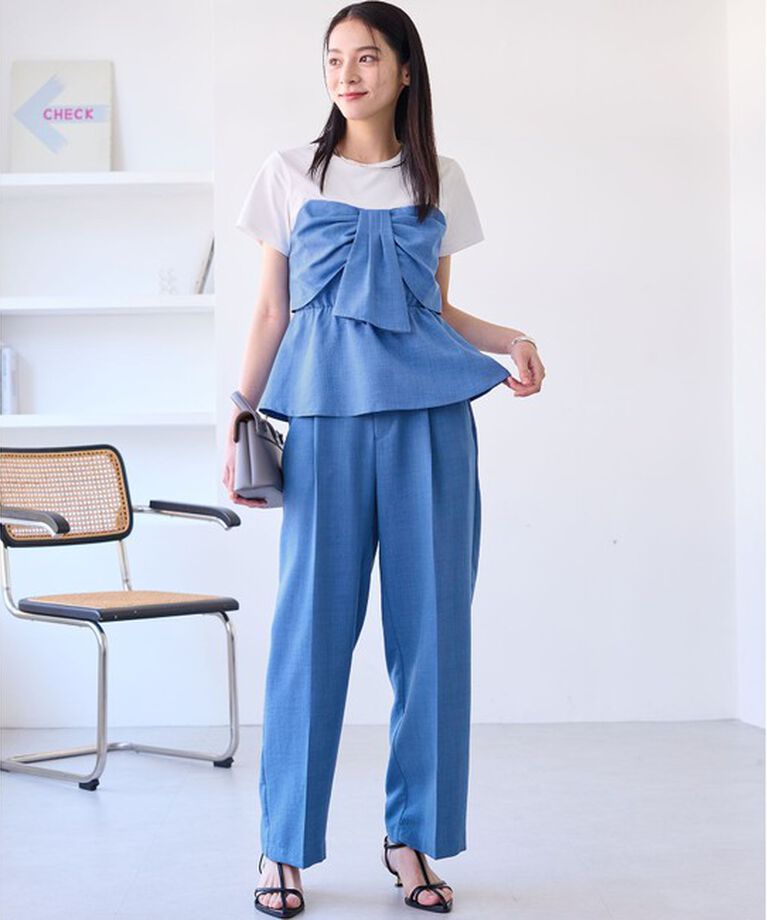 VIS「【新色追加】【美easy】ねじりリボンTシャツドッキングプルオーバー【接触冷感/洗える】」|Tシャツ・カットソー|