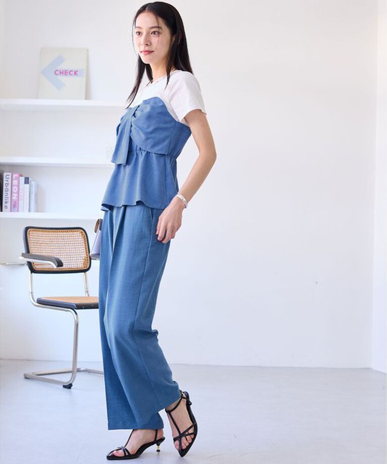 VIS「【新色追加】【美easy】ねじりリボンTシャツドッキングプルオーバー【接触冷感/洗える】」|Tシャツ・カットソー|