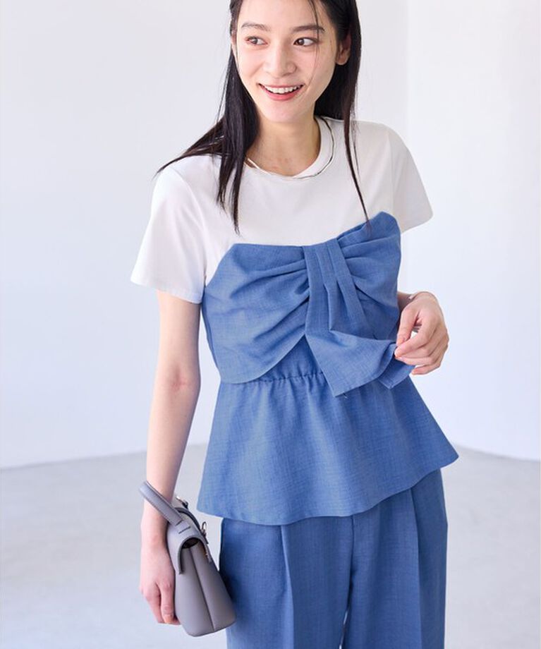 VIS「【新色追加】【美easy】ねじりリボンTシャツドッキングプルオーバー【接触冷感/洗える】」|Tシャツ・カットソー|