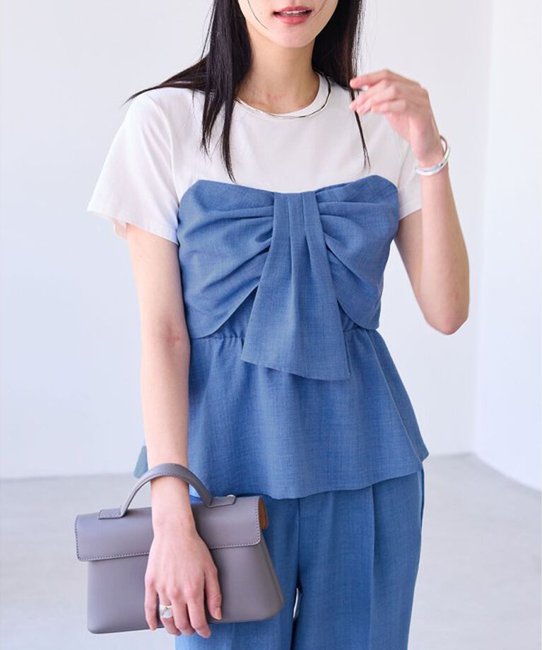 VIS「【新色追加】【美easy】ねじりリボンTシャツドッキングプルオーバー【接触冷感/洗える】」|Tシャツ・カットソー|