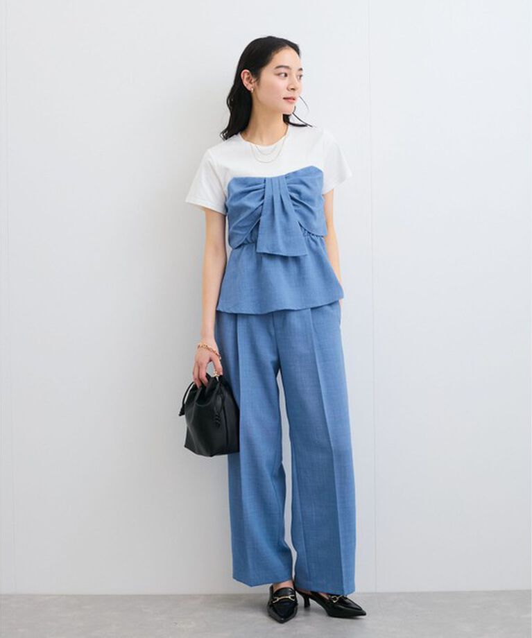 VIS「【新色追加】【美easy】ねじりリボンTシャツドッキングプルオーバー【接触冷感/洗える】」|Tシャツ・カットソー|
