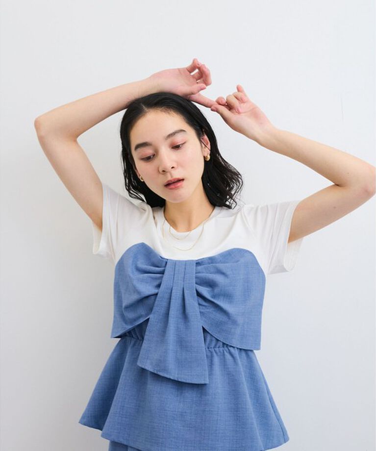VIS「【新色追加】【美easy】ねじりリボンTシャツドッキングプルオーバー【接触冷感/洗える】」|Tシャツ・カットソー|